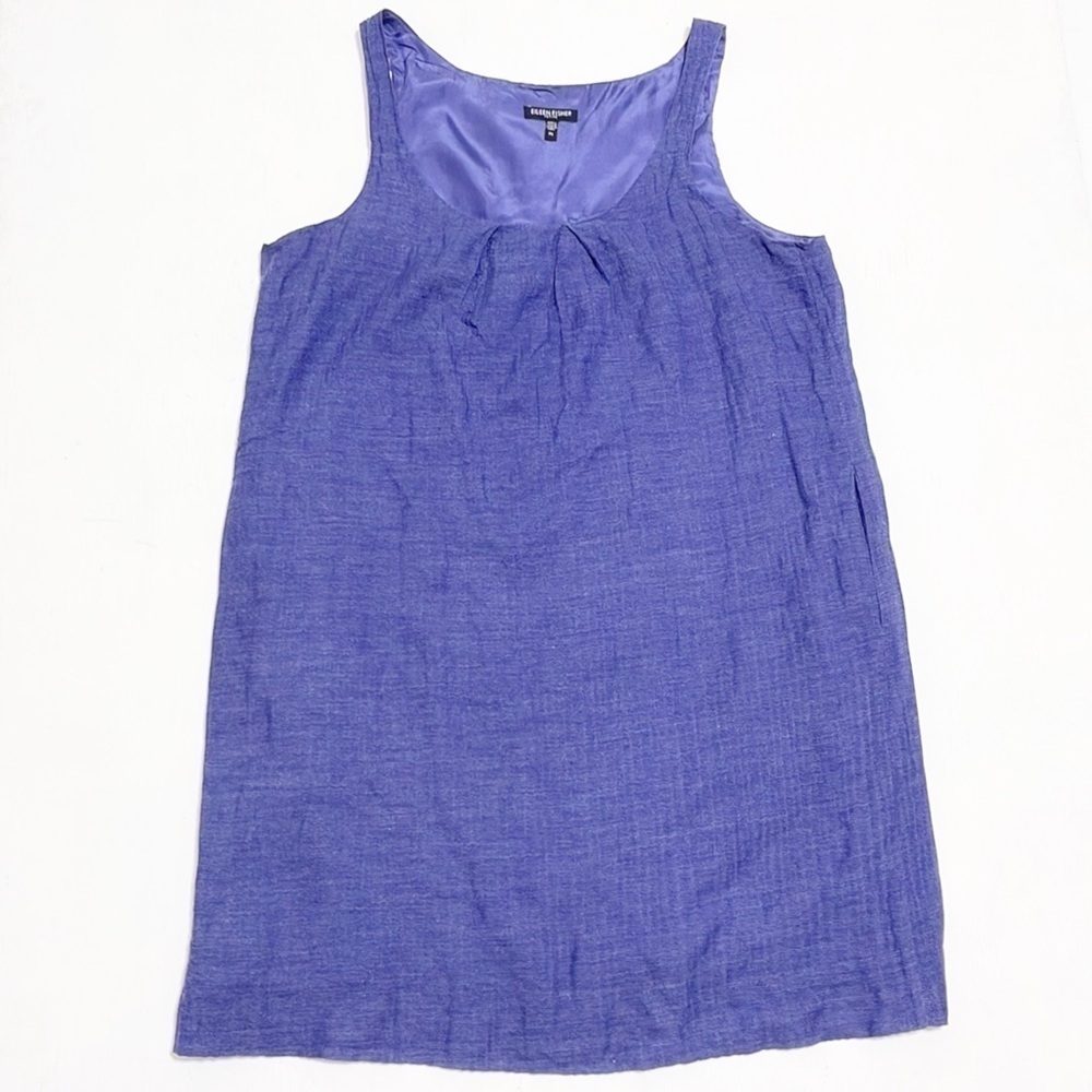 Eileen Fisher Petite Blue Linen SILK Blend Dress Size PL